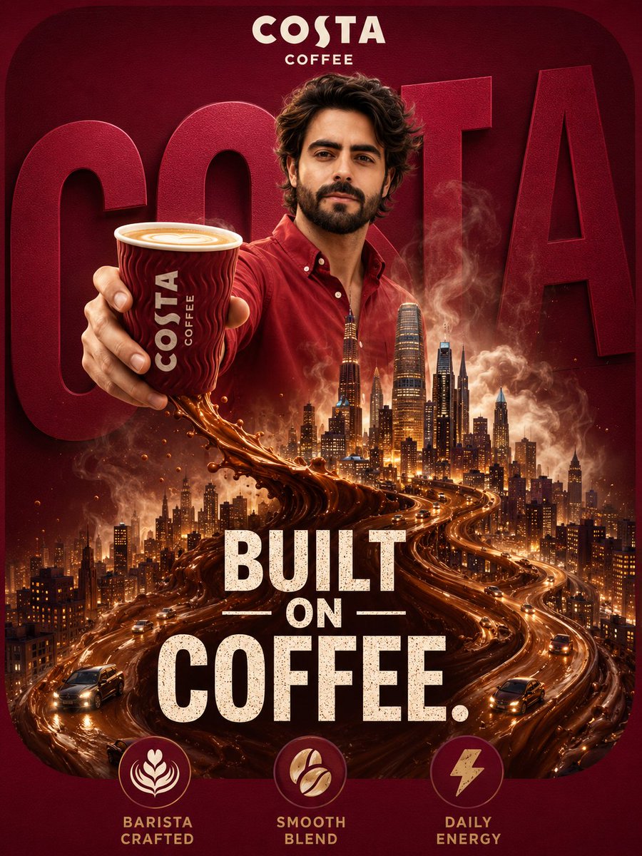 AI Prompt: Generate Surreal Coffee City Skyline Poster for Product Marketing