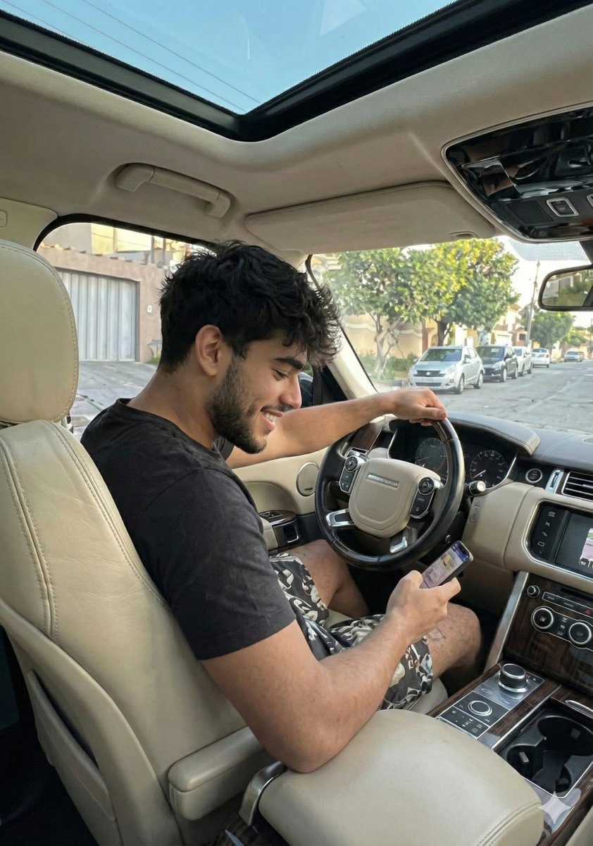 AI Prompt: Luxury Car Interior Photo with Young Man