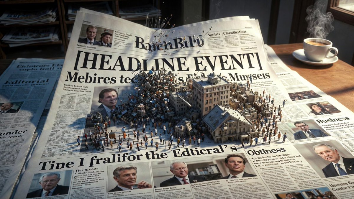 AI Prompt: Newspaper Mid-Unfold Diorama with Photorealistic 3D Scene