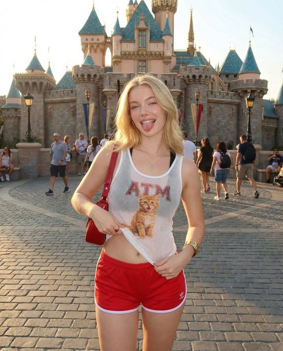 AI Prompt: Realistic Travel Photography of Blonde Woman in Fairytale Castle