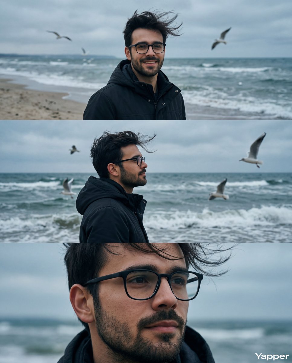 AI Triptych Photo Prompt for Cinematic Seaside Portrait Image