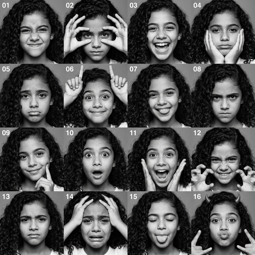 Black & White Photobooth Expression Grid