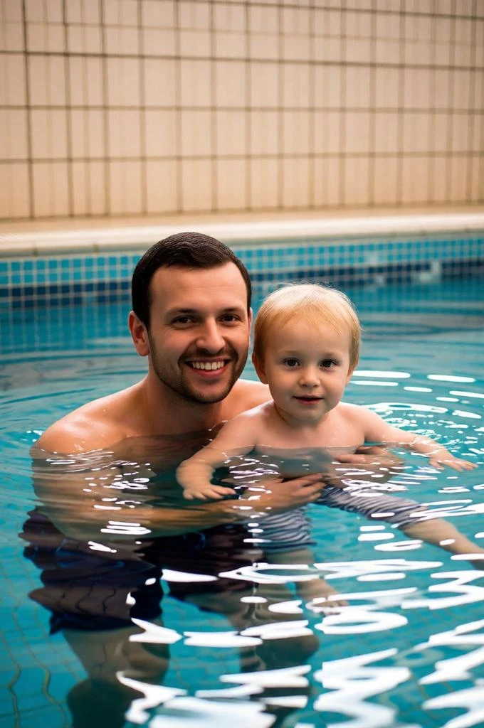 Candid Father Son Swimming Pool AI Life-Like Photo