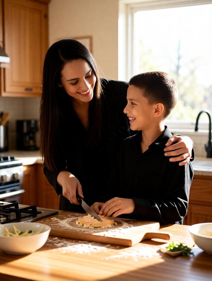 Candid Mother‑Son Kitchen Cooking Photo Prompt