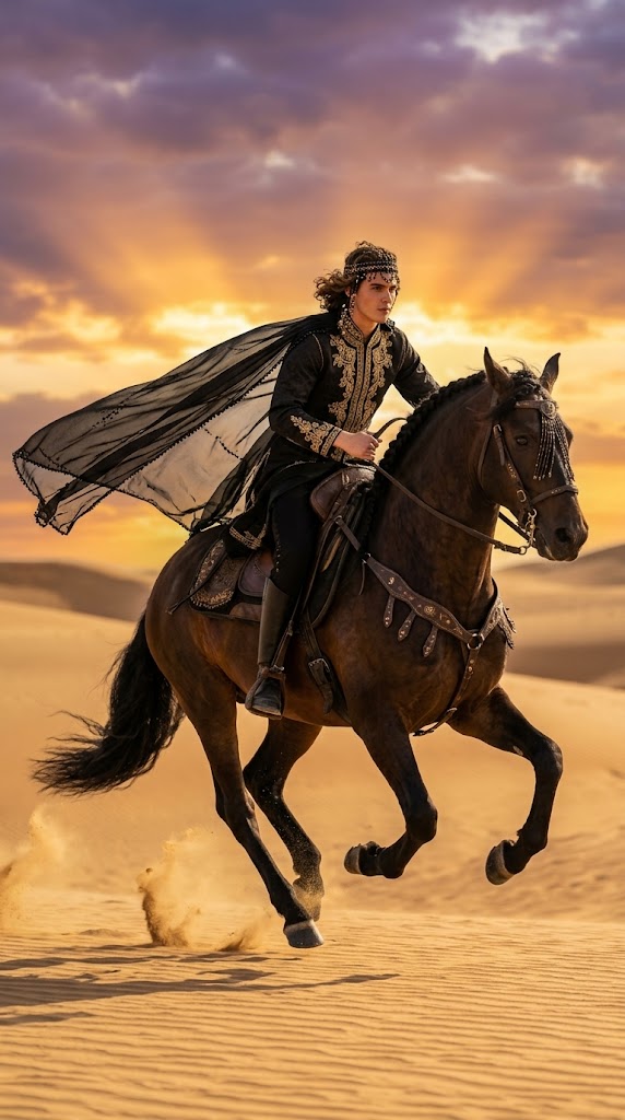 Cinematic Desert Horse Rider at Golden Sunset