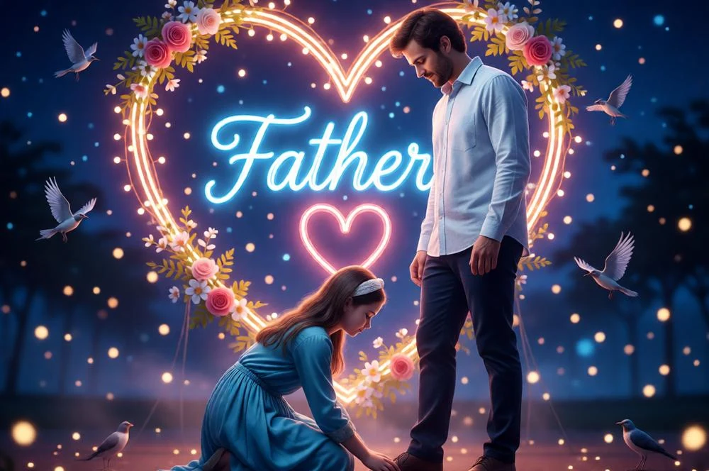 Cinematic Father-Daughter Portrait with Heart Scene