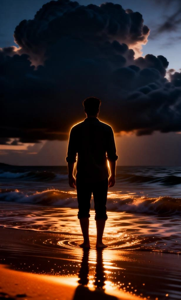 Cinematic Night Beach Portrait Prompt
