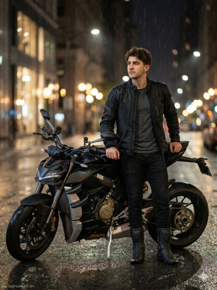 Cinematic Rainy Luxury Bike Portrait