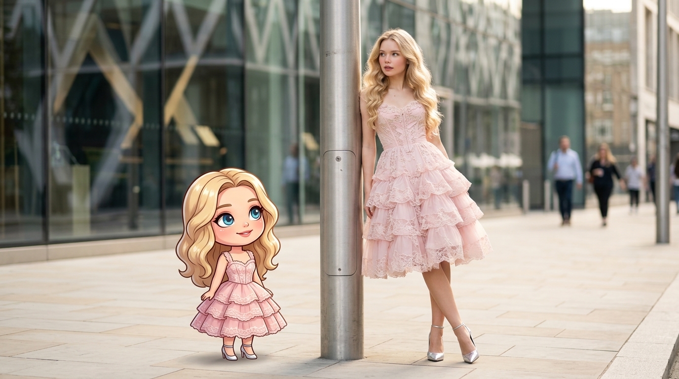 Cinematic Street Photo of Chibi Self Portrait