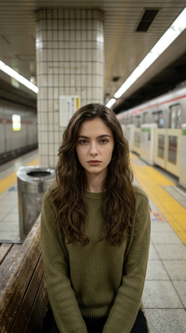 Cinematic Subway Platform Portrait Photography Prompt