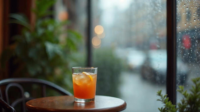 Cozy Café Window Beverage Scene