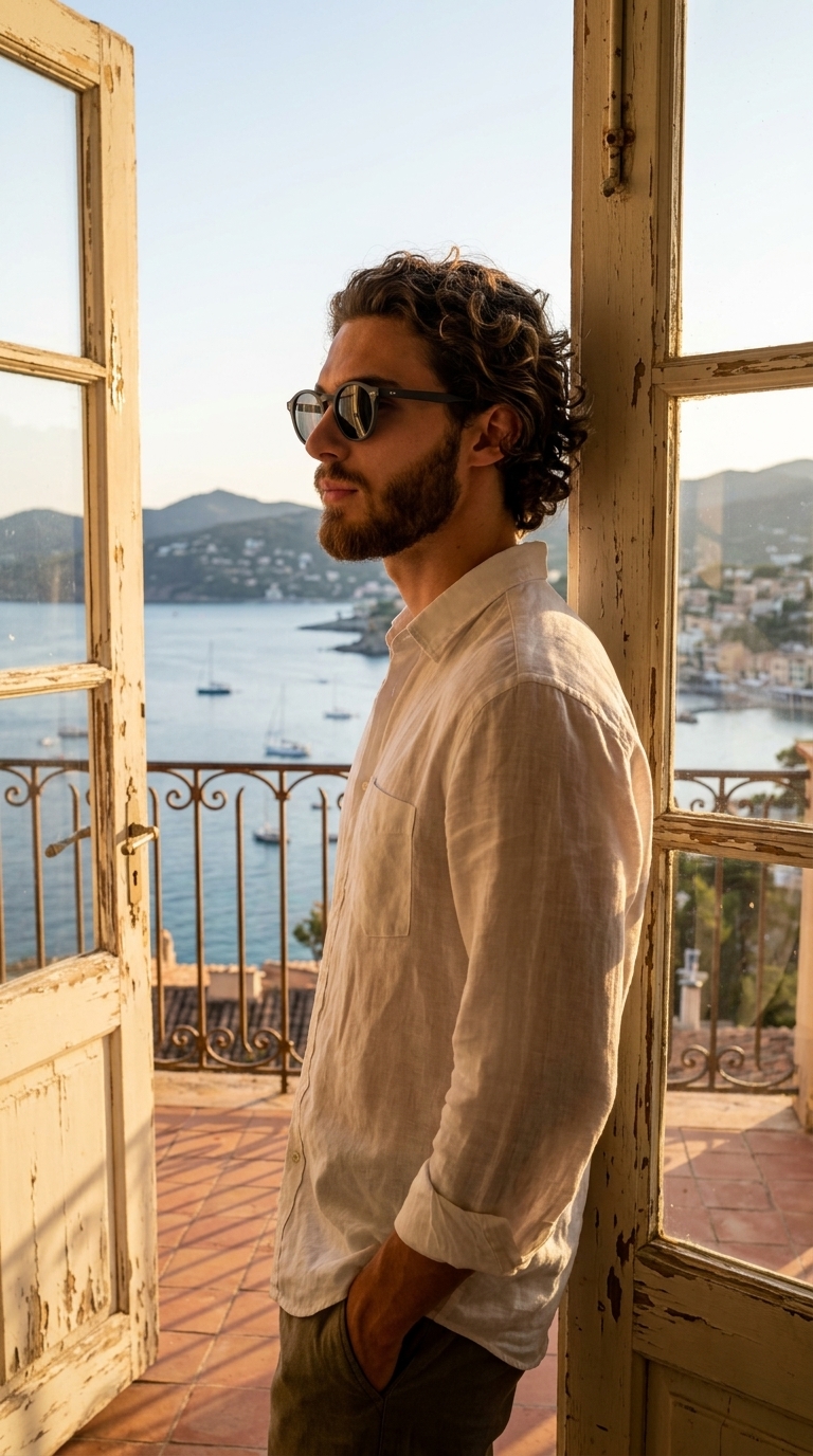 Editorial Male Summer Fashion Coastal French Doors