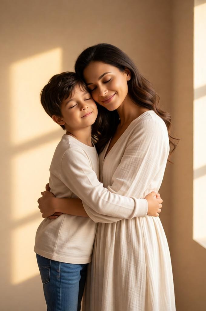 Emotional Mother‑Son Portrait in Golden Hour Light
