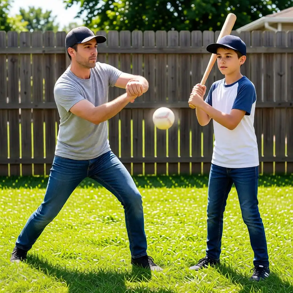 Father & Son Baseball Backyard AI Scene