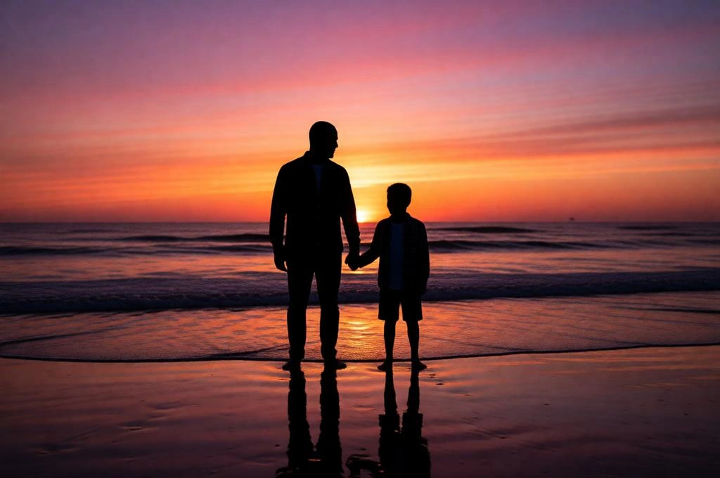 Father & Son Silhouette Beach Sunset