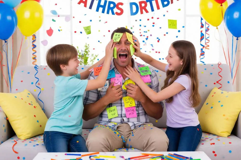 Fun Father's Day Family Scene with Sticky Notes