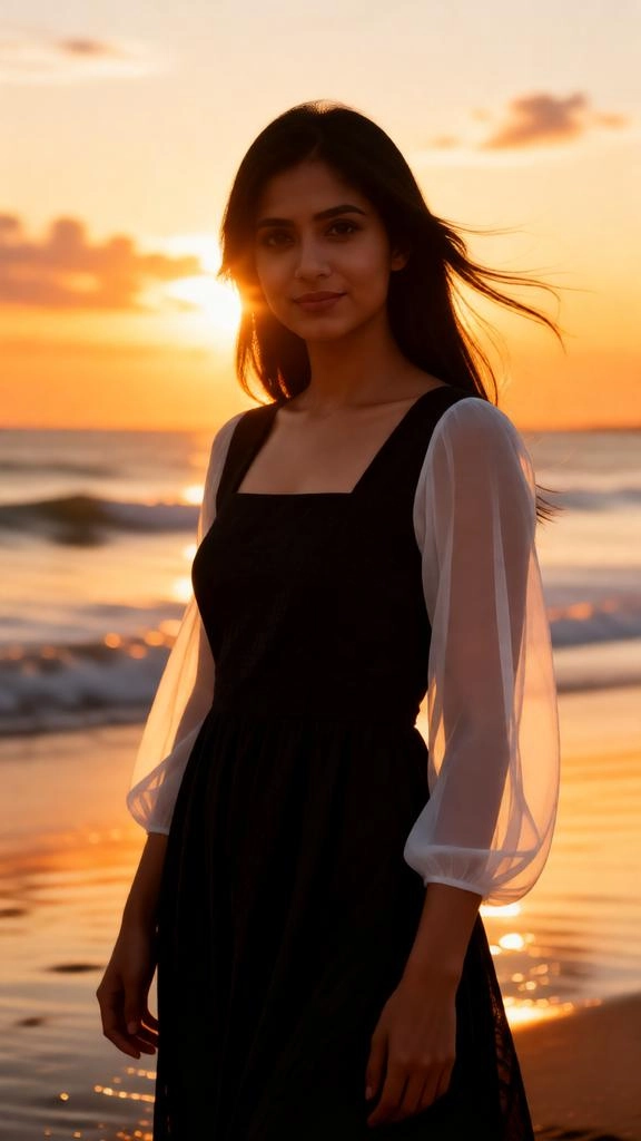 Golden Sunset Beach AI Portrait