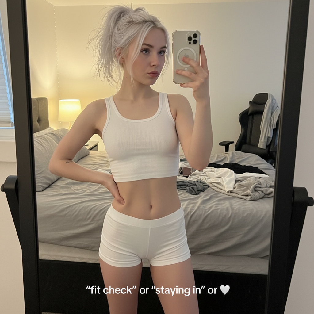 High-Angle Mirror Selfie AI Prompt for Instagram