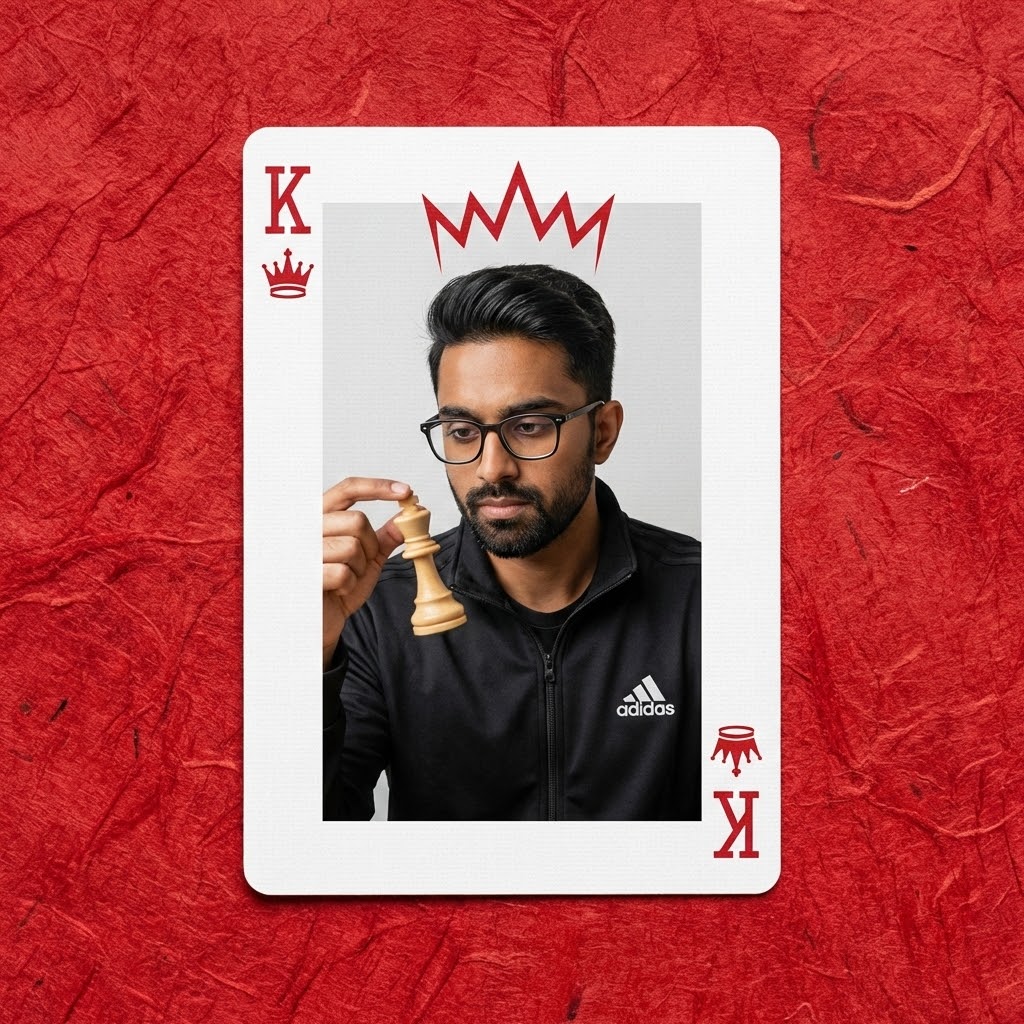 High-res King Card Flatlay with Chess Details