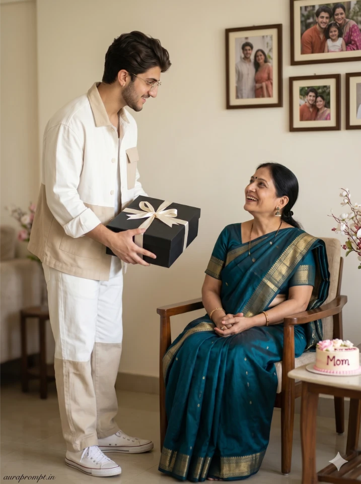 Indian Son & Mother Luxury Gift Portrait Prompt