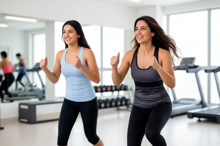 Modern Gym Scene: Fit Mother and Daughter Working Out