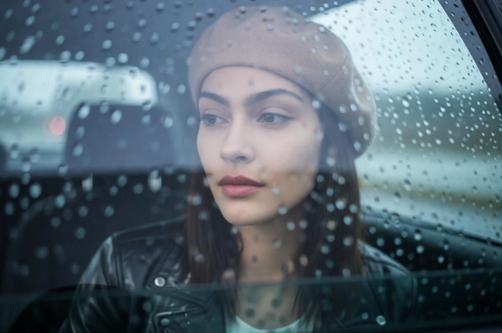 Moody Cinematic Rainy Car Portrait AI Photo Prompt