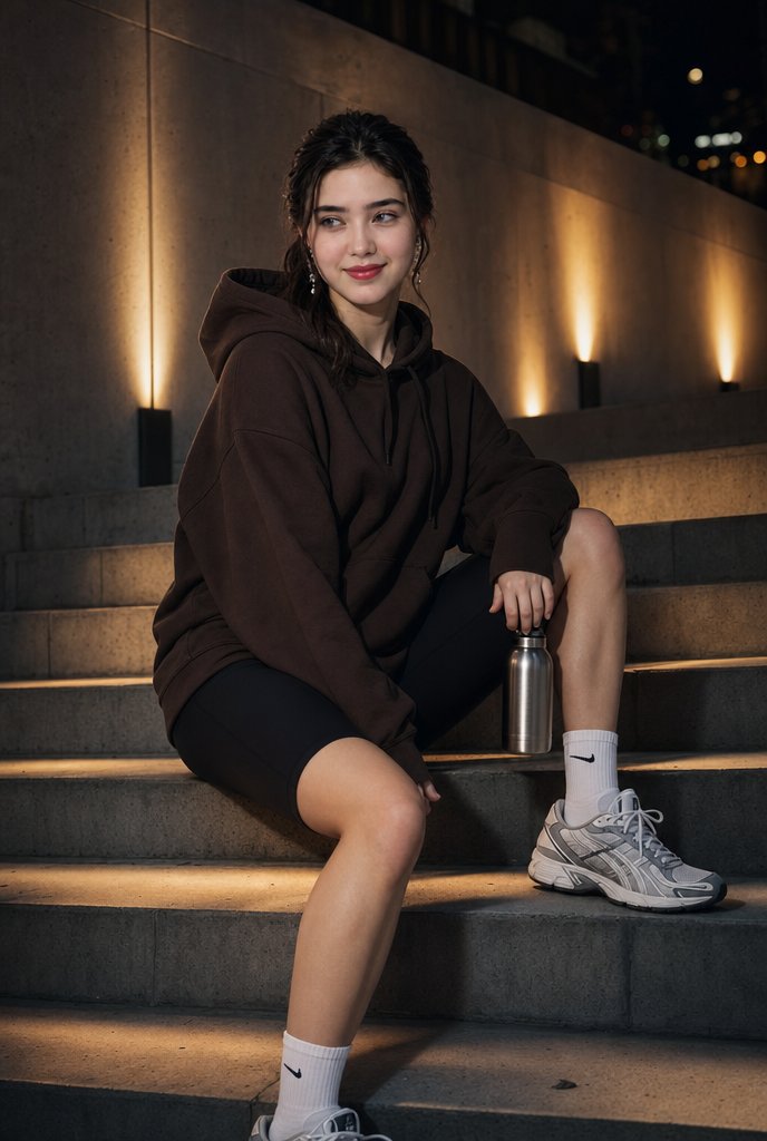 Moody Night Fitness Portrait on Urban Concrete Stairs