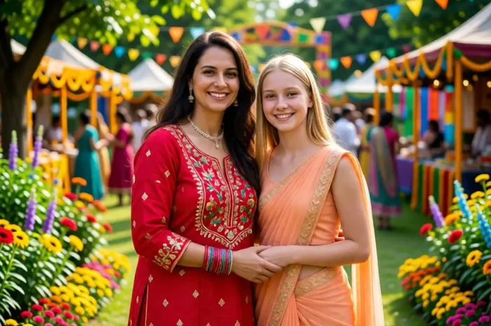 Mother Daughter in Vibrant Festival Outfits