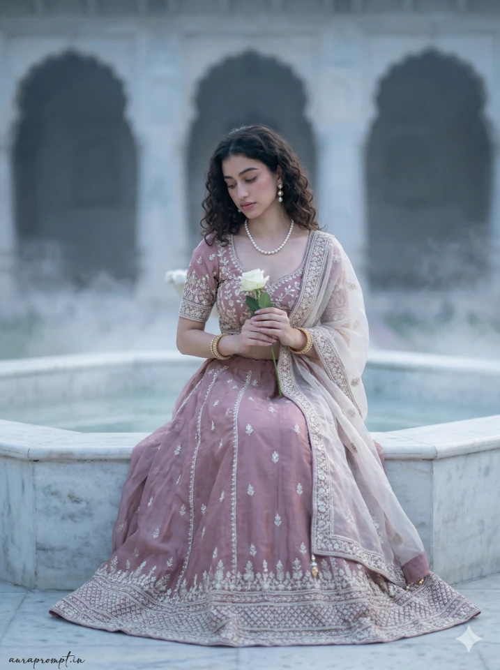 Mughal Girl Fashion Scene - Ethereal Fountain Portrait