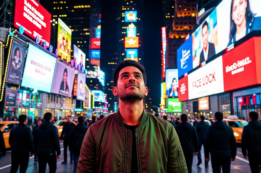 Neon Night Portrait in Times Square – 8K Photorealistic