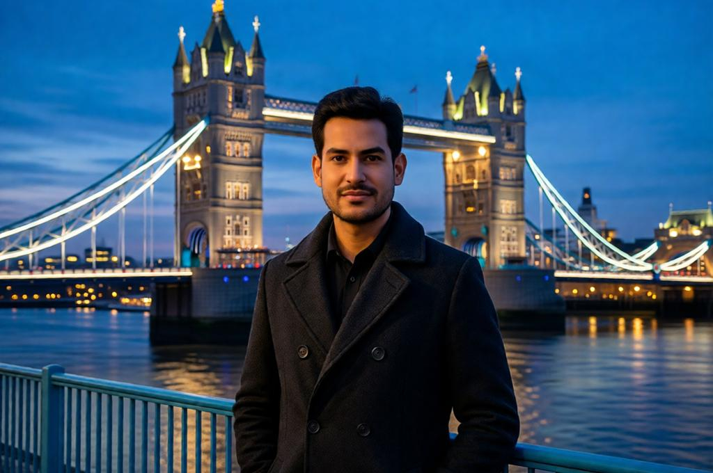 Night Urban Portrait on Tower Bridge – 8K Photorealistic