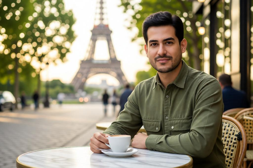 Paris Café Portrait with Eiffel Tower – Photorealistic 8K