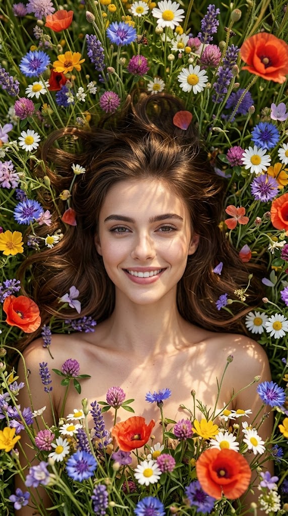 Person Lying in Wildflower Field