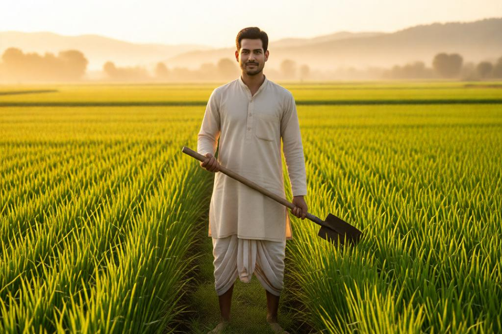 Photorealistic Rural Portrait of Man in Kurta at Sunrise