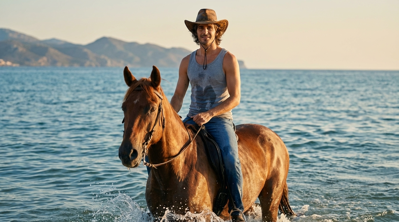 Realistic Horse Riding by Sea with Accurate Portrait