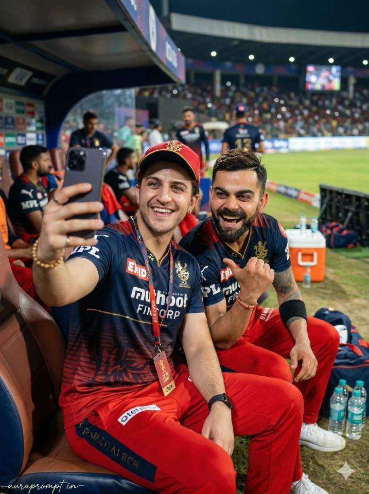 Realistic RCB Fan with Virat Kohli Selfie at Stadium