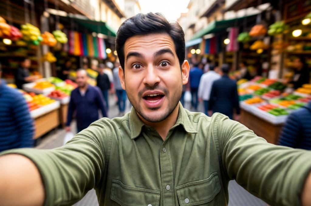 Street Market Vlog Selfie Prompt