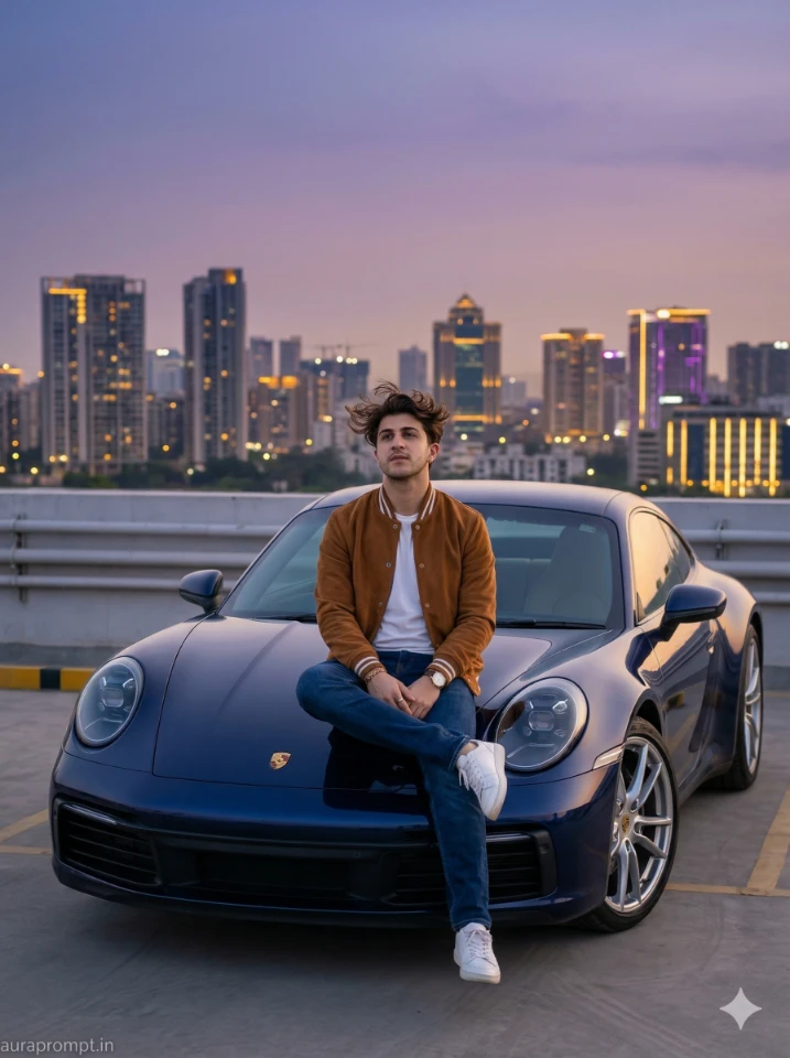 Stylish Indian Young Man Supercar Portrait