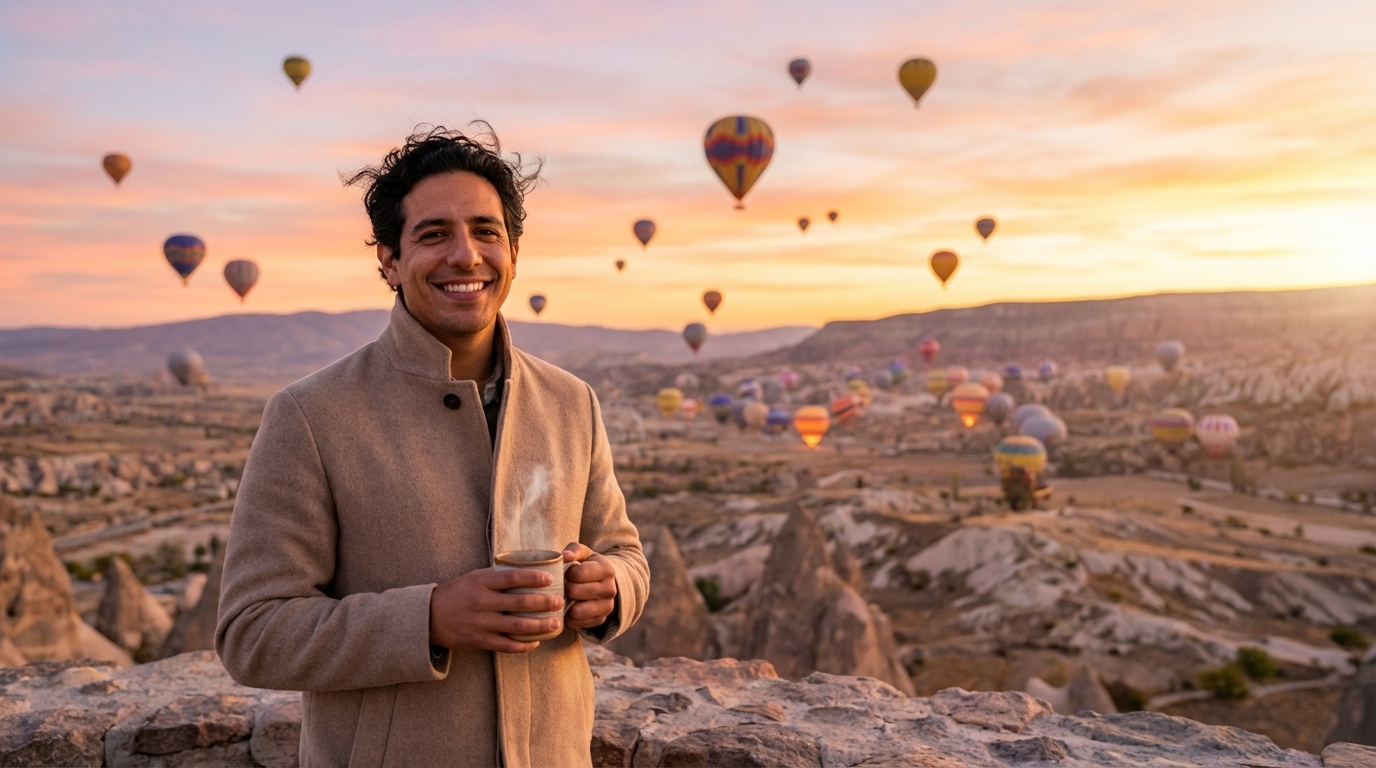 Sunrise Hot Air Balloons Portrait with Tea Serene
