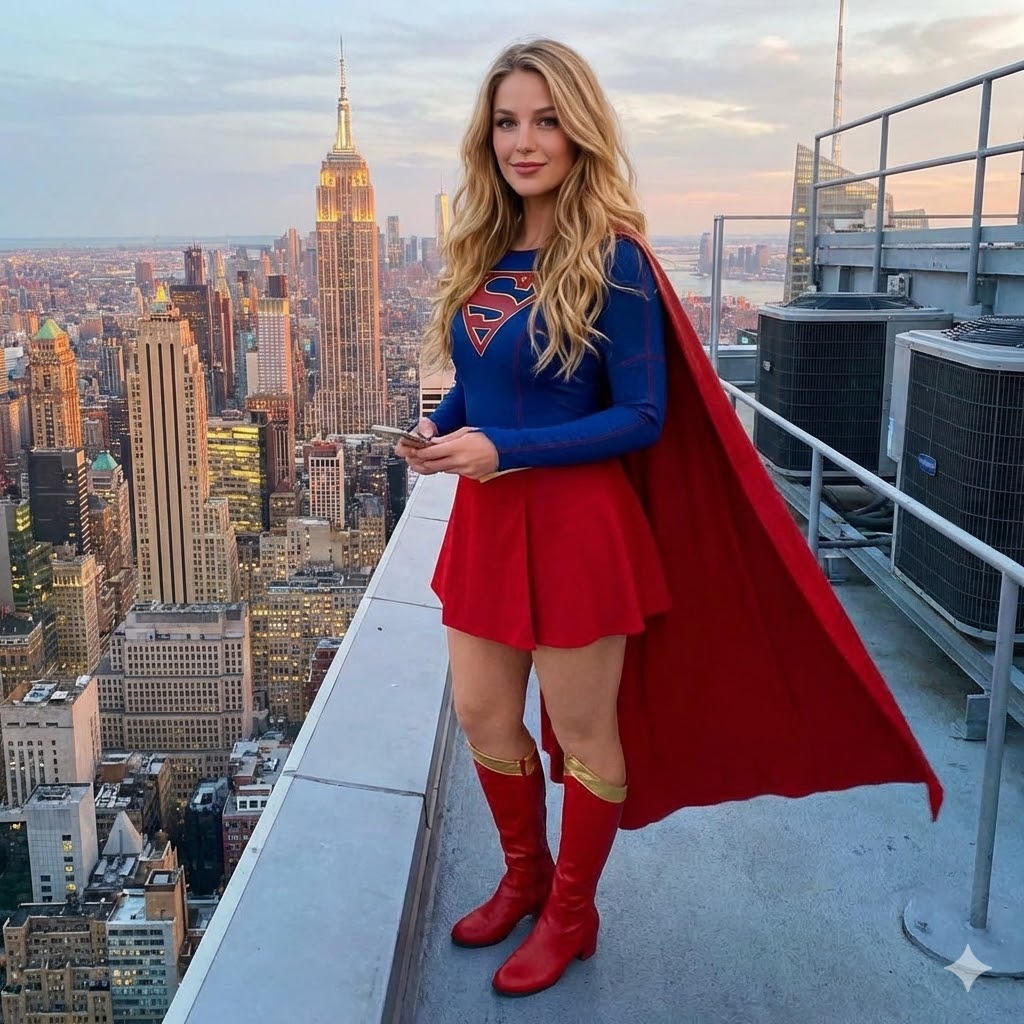Superhero Heroine on NYC Rooftop