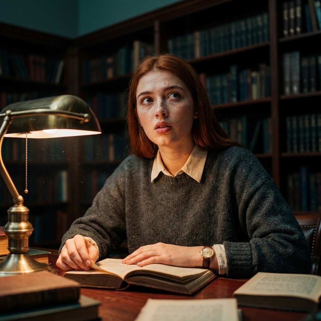 The Velvet Archivist - Cinematic Library Moment