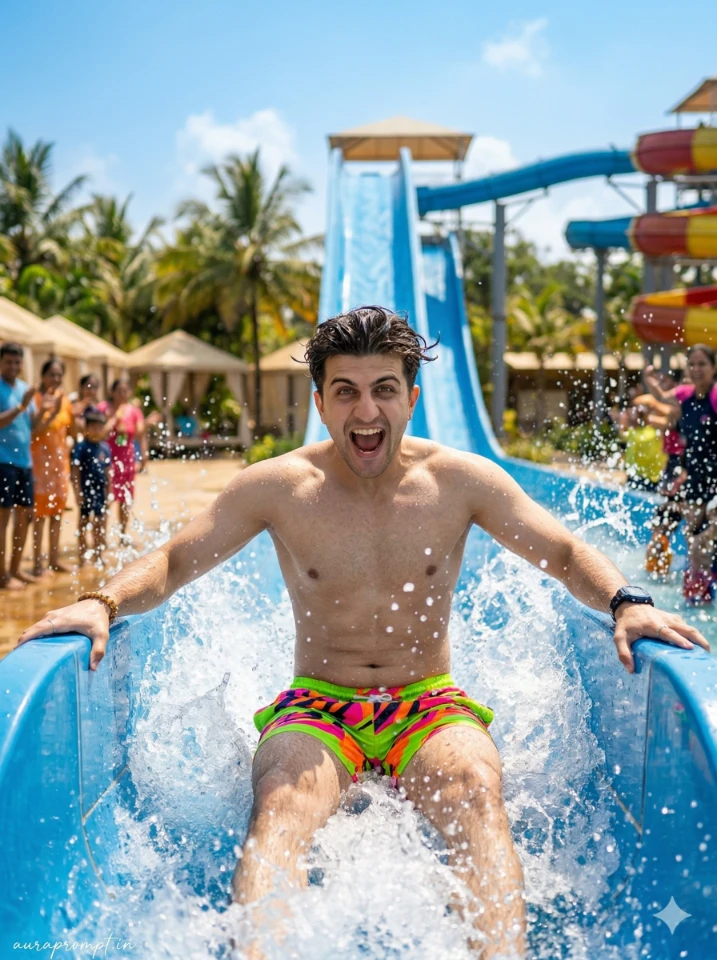 Tropical Water Park Action AI Photo Prompt