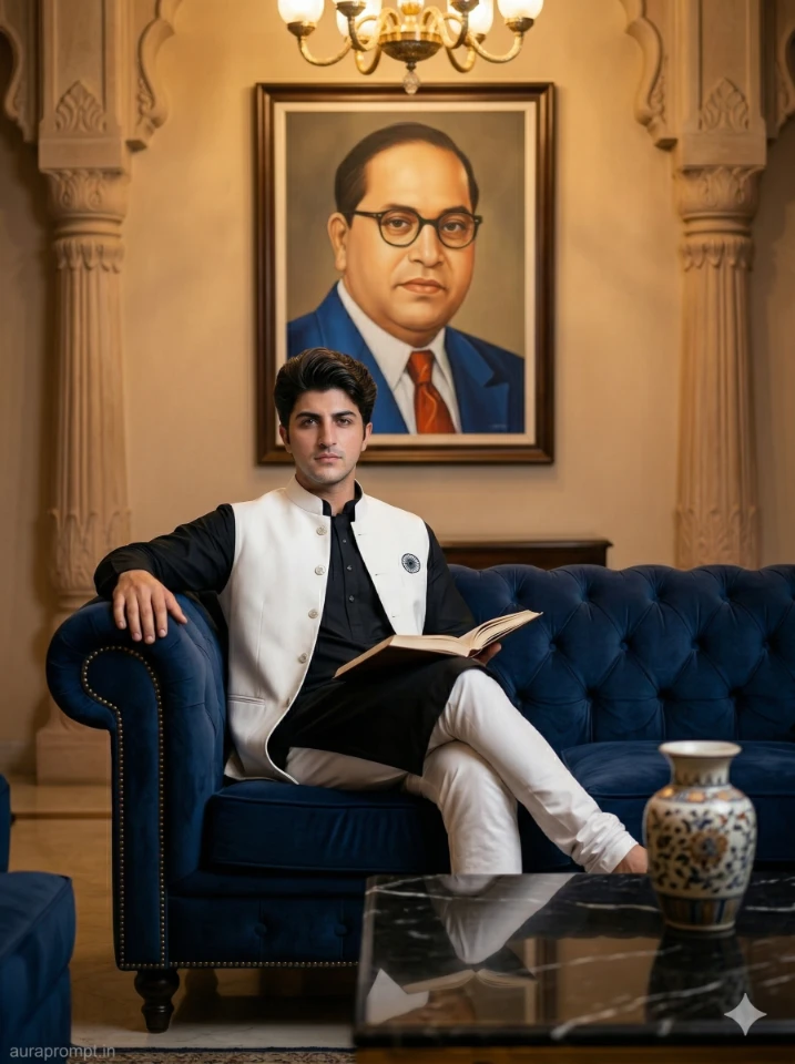 Ultra-Realistic B. R. Ambedkar Portrait with Luxury Decor