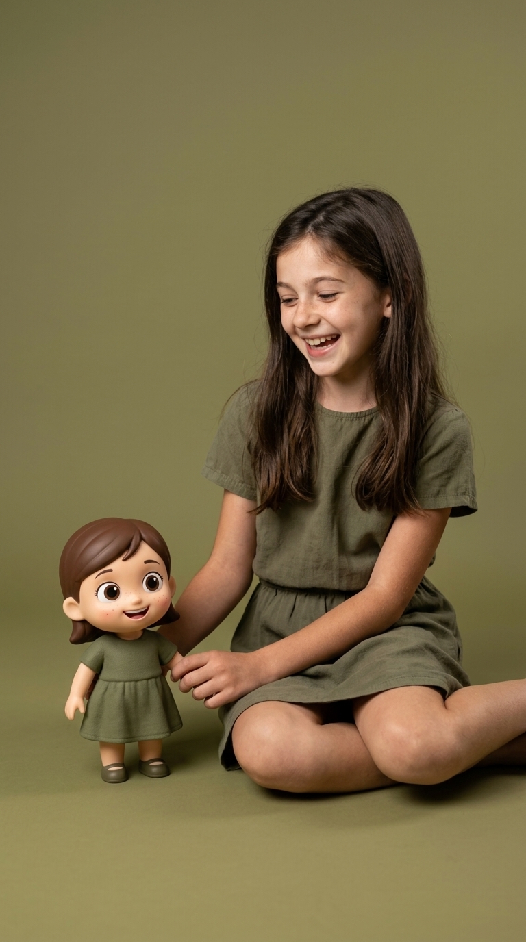 Ultra-Realistic Studio Photo with Cartoon Doll