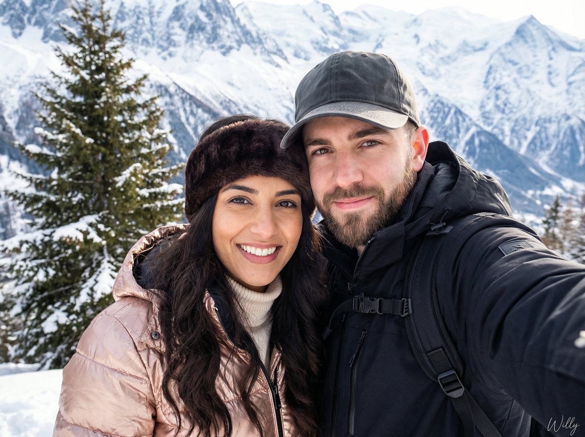 Use This AI Prompt to Generate Stunning, Photorealistic Selfies of Happy Couples in Snowy Landscapes!