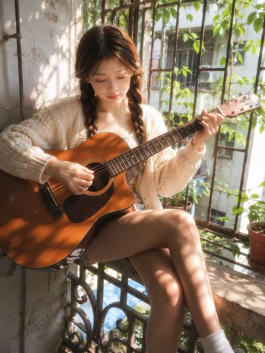 AI Prompt for Dreamy Balcony Guitar Portrait: Create a Cinematic Portrait