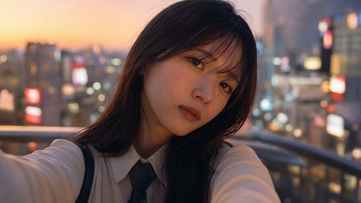 AI Prompt for Authentic Japanese University Student Selfie in Soft Sunset Lighting