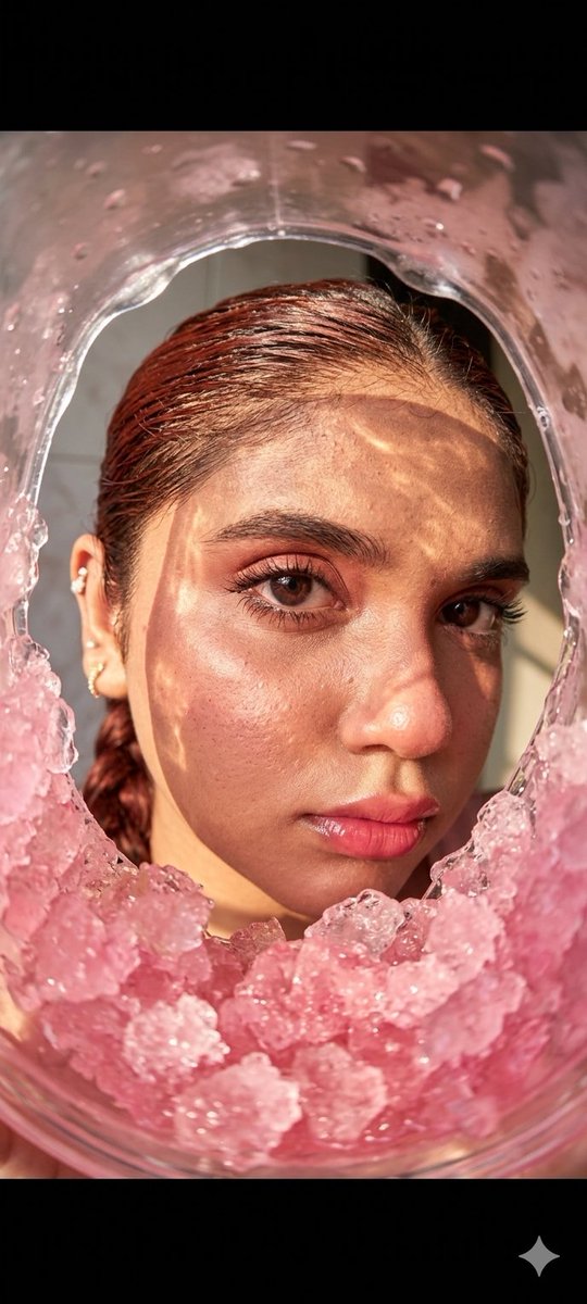 AI Prompt for Hyper-Realistic Fisheye Lens Portraits of Women with Slushy Ice Background