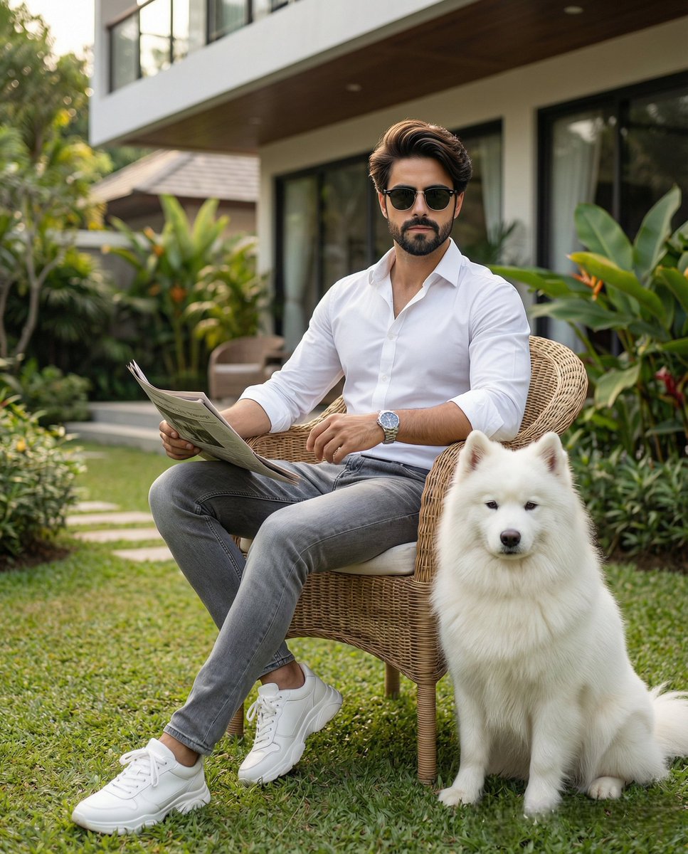 AI Prompt for Modern Luxury Portrait: High-End Man in Private Garden