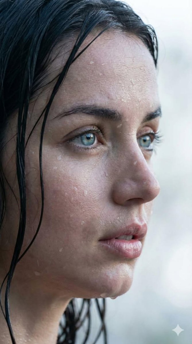 AI Prompt for Realistic Wet Portrait with Green Eyes - Reference Image Required